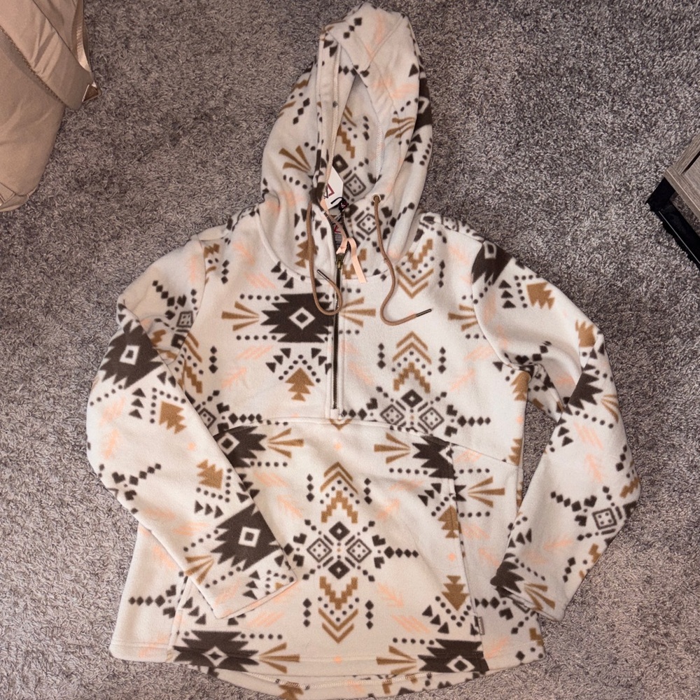 Avalanche Cream, Brown, Tan Aztec Half-Zip Hoodie